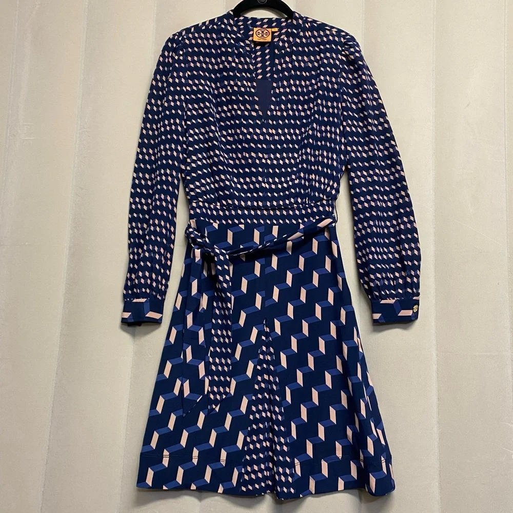 Tory Burch Women’s Judi Dress Size 2 100% Silk Belted Designer Luxury Feminine